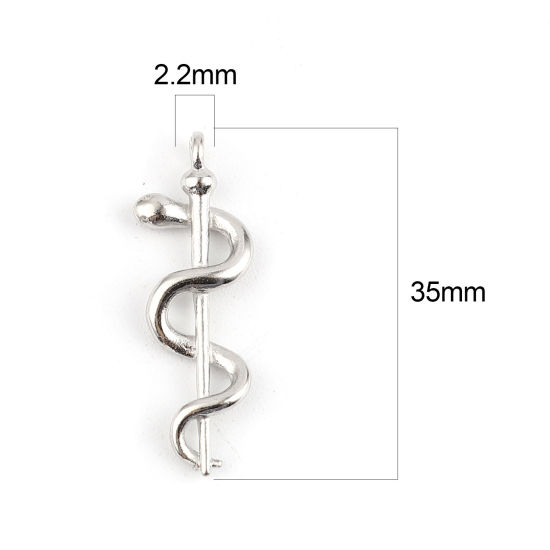Imagen de Zamak Religión Colgantes Vara de Asclepio Tono de Plata 35mm x 12mm, 10 Unidades