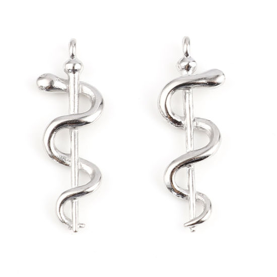 Imagen de Zamak Religión Colgantes Vara de Asclepio Tono de Plata 35mm x 12mm, 10 Unidades