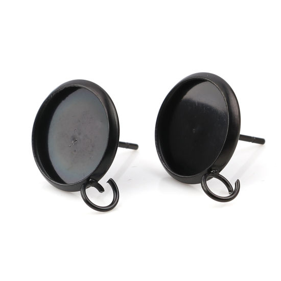 ステンレス鋼 ピアス 円形 黒 ループ付き ( 12mm に適応) 18mm x 14mm、 ワイヤーサイズ: （21号）、 6 個 の画像