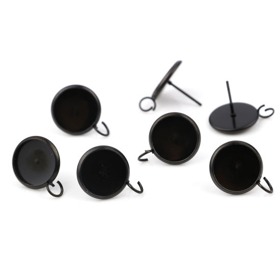 ステンレス鋼 ピアス 円形 黒 ループ付き ( 12mm に適応) 18mm x 14mm、 ワイヤーサイズ: （21号）、 6 個 の画像