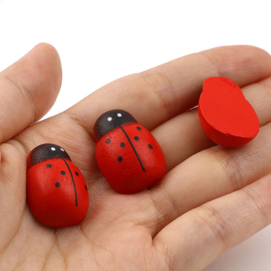 Picture of Wood Embellishments Scrapbooking Ladybug Animal Black & Red 25mm x 18mm, 100 PCs