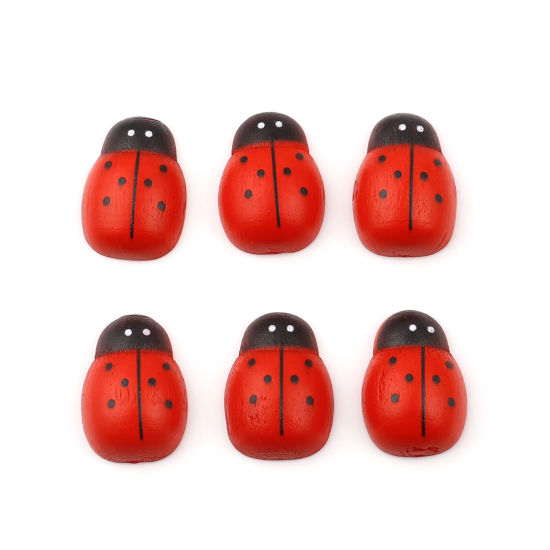 Picture of Wood Embellishments Scrapbooking Ladybug Animal Black & Red 25mm x 18mm, 100 PCs
