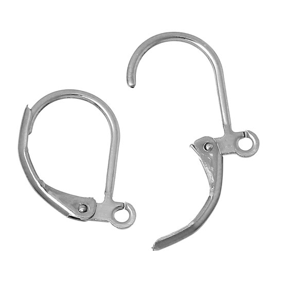 Picture of 304 Stainless Steel Lever Back Clips Earring Findings Silver Tone W/ Loop 16mm( 5/8") x 11mm( 3/8"), 30 PCs