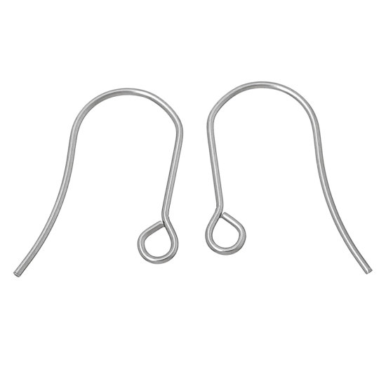 Picture of 304 Stainless Steel Ear Wire Hooks Earring Findings Silver Tone W/ Loop 19mm( 6/8") x 14mm( 4/8"), Post/ Wire Size: (21 gauge), 100 PCs