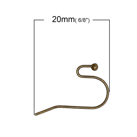 Bild von Messing Ohrring Ohrhaken Ohrringe U-Form Bronzefarbe 20mm x 15mm, Drahtstärke: (21 gauge), 200 Stück                                                                                                                                                          