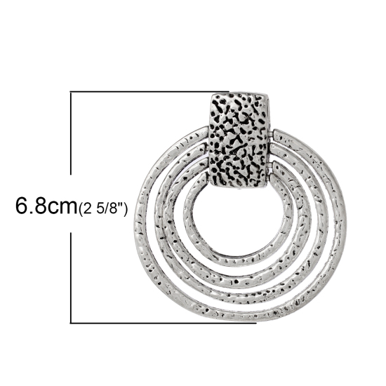 Image de Pendentifs en Alliage de Zinc Rond Argent Vieilli Creux 6.8cm x 6.3cm, 1 Pièce