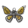 Imagen de Zamak Insecto Colgantes Mariposa Oro Antiguo & Plata Antigua Dos Colores Mensaje " faith hope " 31mm x 22mm, 10 Unidades