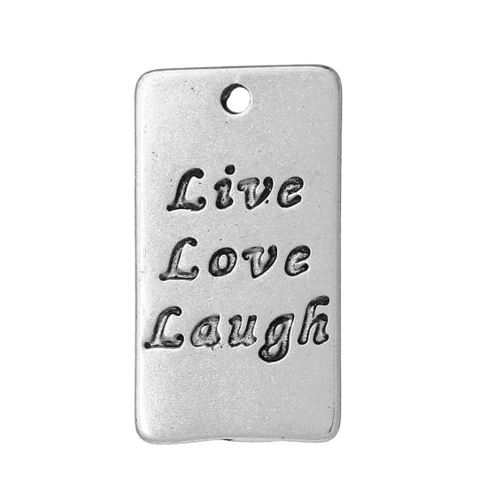Picture of Zinc Metal Alloy Charms Rectangle Antique Silver Color Message " Live Love Laugh " Carved 22mm( 7/8") x 13mm( 4/8"), 20 PCs