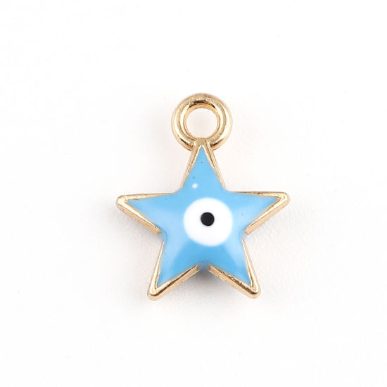 Immagine di Lega di Zinco Galassia Charms Stella Oro Placcato Blu Malocchio Smalto 14mm x 11mm , 10 Pz