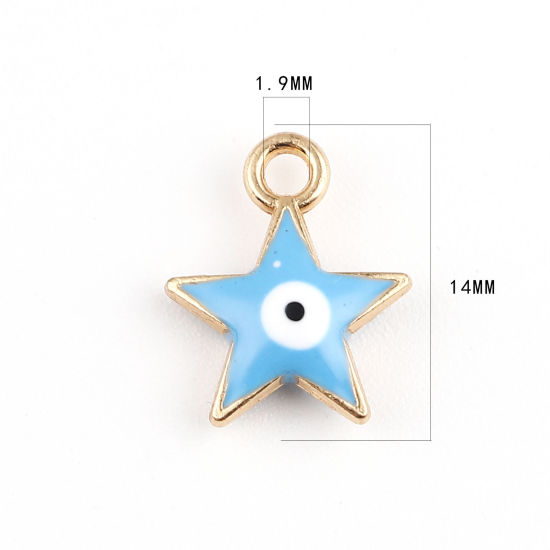 Immagine di Lega di Zinco Galassia Charms Stella Oro Placcato Blu Malocchio Smalto 14mm x 11mm , 10 Pz