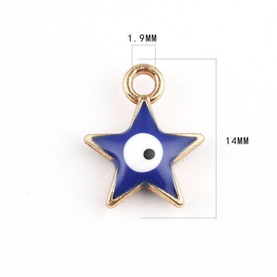 Immagine di Lega di Zinco Galassia Charms Stella Oro Placcato Blu Scuro Malocchio Smalto 14mm x 11mm , 10 Pz