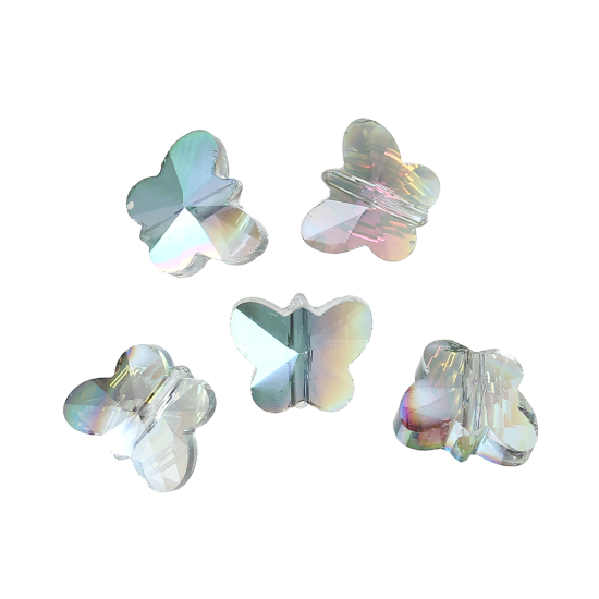 Bild von Glas Perlen Schmetterling Grün AB Farbe Transparent Facettiert ca. 10mm x 8mm, Loch: 1mm, 20 Stücke