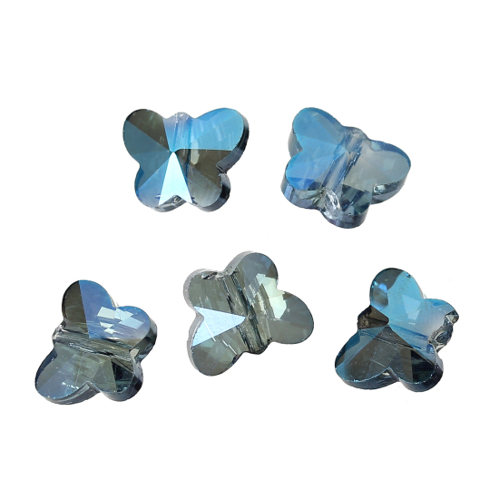 Picture of Glass Loose Beads Butterfly Ink Blue Transparent Faceted About 10.0mm( 3/8") x 8.0mm( 3/8"), Hole: Approx 1.0mm, 20 PCs