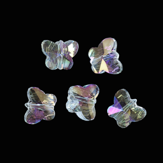 Picture of Glass Loose Beads Butterfly Pale Yellow AB Rainbow Color Aurora Borealis Transparent Faceted About 10mm x 8mm, Hole: Approx 1mm, 20 PCs