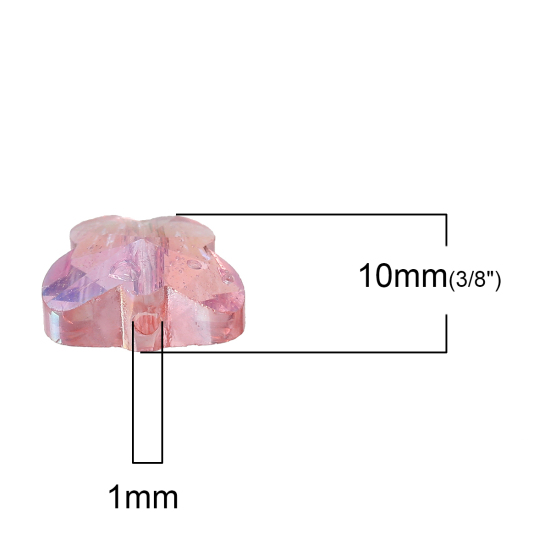 ガラスビーズ 蝶 ピンク ABカラー 透明 ファセット・カット 約 10mm x 8mm、 穴：約 1mm、 20 個 の画像