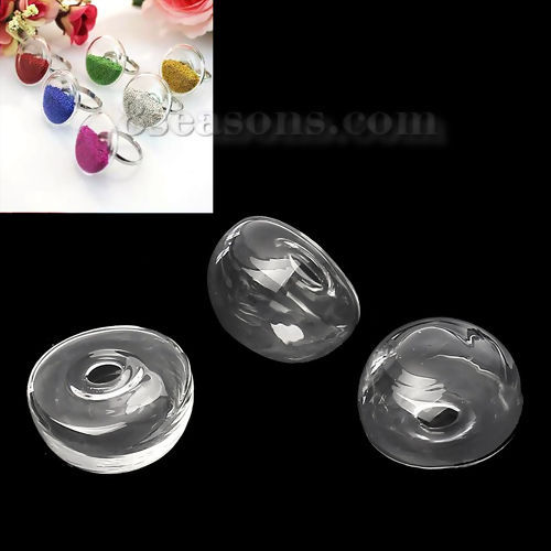 Picture of Transparent Glass Miniature Globe Bubble Bottle Vial Half Round Clear 16mm Dia, 5 PCs