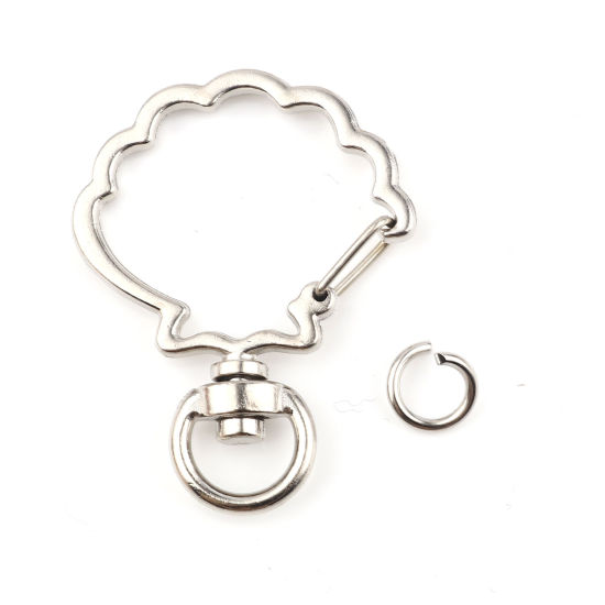 Picture of Zinc Based Alloy Keychain & Keyring Accessories Silver Tone Scallop 8mm Dia, 40mm x 30mm, 10 Sets ( 2 PCs/Set)