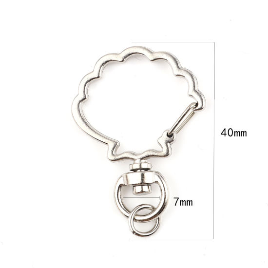 Picture of Zinc Based Alloy Keychain & Keyring Accessories Silver Tone Scallop 8mm Dia, 40mm x 30mm, 10 Sets ( 2 PCs/Set)