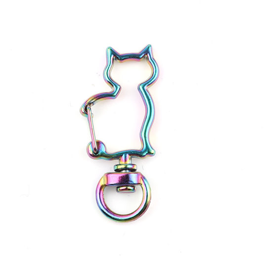 Bild von Zinklegierung Schlüsselkette & Schlüsselring Bunt Katze 42mm x 18mm, 5 Stück