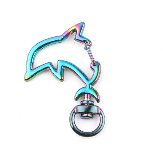 Bild von Zinklegierung Schlüsselkette & Schlüsselring Bunt Delfine 43mm x 29mm, 5 Stück