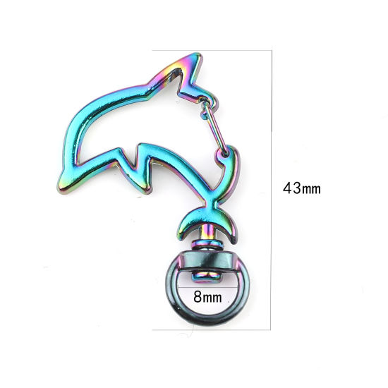 Bild von Zinklegierung Schlüsselkette & Schlüsselring Bunt Delfine 43mm x 29mm, 5 Stück