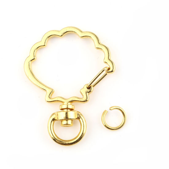 Picture of Zinc Based Alloy Keychain & Keyring Gold Plated Scallop 8mm Dia, 40mm x 30mm, 10 Sets ( 2 PCs/Set)