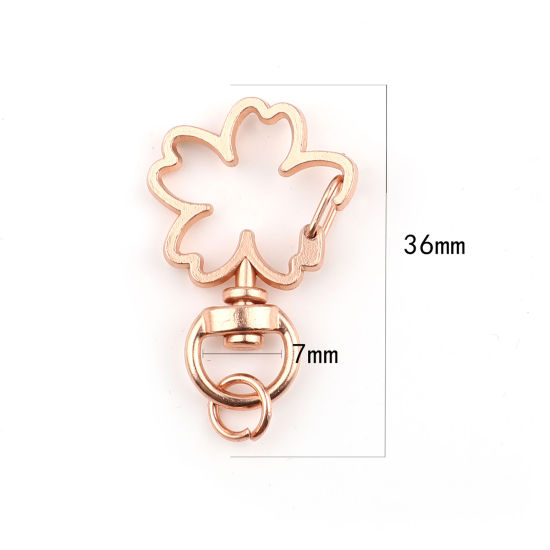 Picture of Zinc Based Alloy Keychain & Keyring Rose Gold Sakura Flower 8mm Dia, 36mm x 24mm, 10 Sets ( 2 PCs/Set)