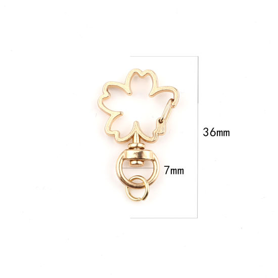 Picture of Zinc Based Alloy Keychain & Keyring Rose Gold Sakura Flower 8mm Dia, 36mm x 24mm, 10 Sets ( 2 PCs/Set)