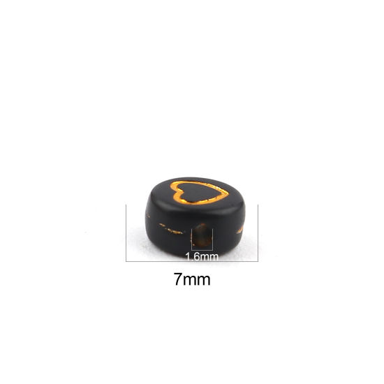 Bild von Acryl Perlen Flachrund Schwarz & Golden Stern ca. 7mm D., Loch:ca. 1.6mm, 500 Stück