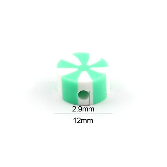 Bild von Polymer Ton Perlen Süßigkeit Zufällig Mix, mit Rund Muster, 9mm D., 12mm x 9mm, Loch: 2.9mm, 100 Stück