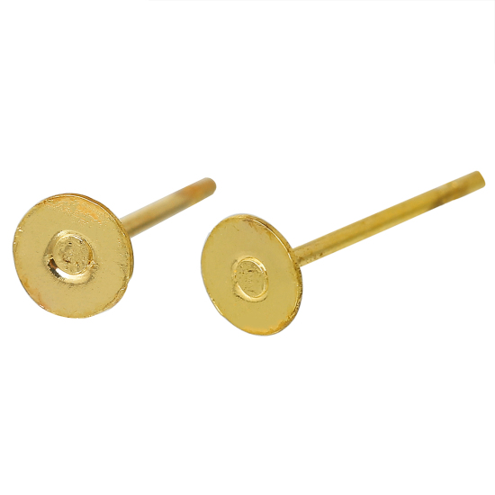 Picture of Brass Ear Post Stud Earrings Findings Round Gold Plated 12mm( 4/8") x 4mm( 1/8"), Post/ Wire Size: (21 gauge), 500 PCs                                                                                                                                        