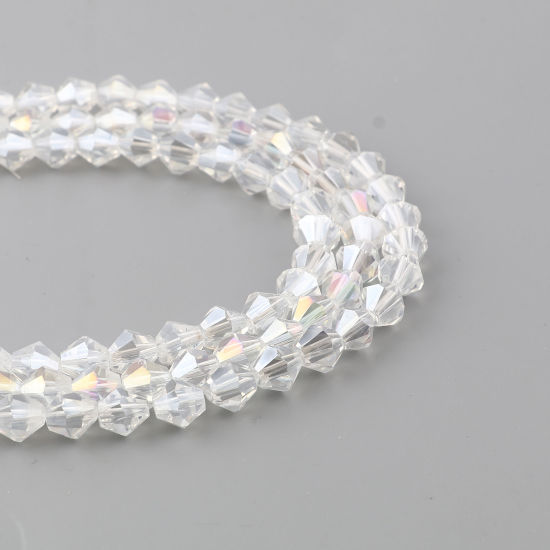 Bild von Glas AB Regenbogenfarbe Nordlicht Perlen Kegel Weiß AB Farbe Facettiert ca. 8mm x 8mm, Loch: 1.3mm, 31cm - 30.5cm lang, 1 Strang (ca. 40 Stück/Strang)