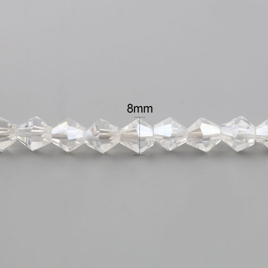 Bild von Glas AB Regenbogenfarbe Nordlicht Perlen Kegel Weiß AB Farbe Facettiert ca. 8mm x 8mm, Loch: 1.3mm, 31cm - 30.5cm lang, 1 Strang (ca. 40 Stück/Strang)