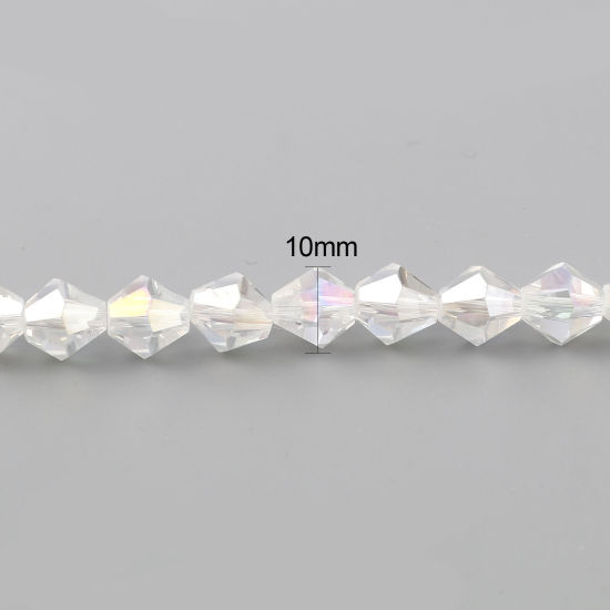 Picture of Glass AB Rainbow Color Aurora Borealis Beads Cone White AB Rainbow Color Faceted About 10mm x 10mm, Hole: Approx 1.3mm, 31cm(12 2/8") - 30.5cm(12") long, 1 Strand (Approx 32 PCs/Strand)