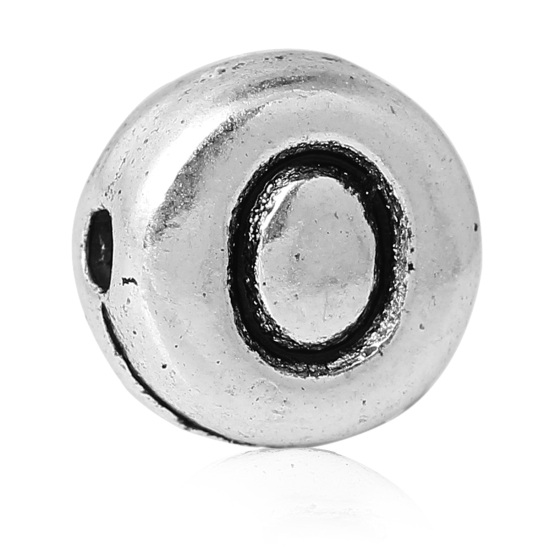 Picture of Spacer Beads Round Antique Silver Color Letter "O" Pattern Carved About 7.0mm( 2/8") Dia, Hole:Approx 1.2mm, 100 PCs