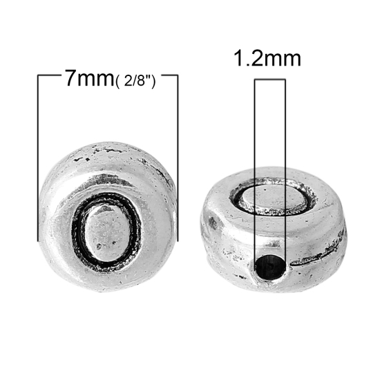 Picture of Spacer Beads Round Antique Silver Color Letter "O" Pattern Carved About 7.0mm( 2/8") Dia, Hole:Approx 1.2mm, 100 PCs