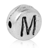 Picture of Spacer Beads Round Antique Silver Color Letter "M" Pattern Carved About 7mm Dia, Hole:Approx 1.2mm, 100 PCs