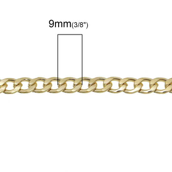 Picture of Iron Based Alloy Open Beveled Link Curb Chain Findings Light Golden 9x6mm(3/8"x2/8"), 2 M