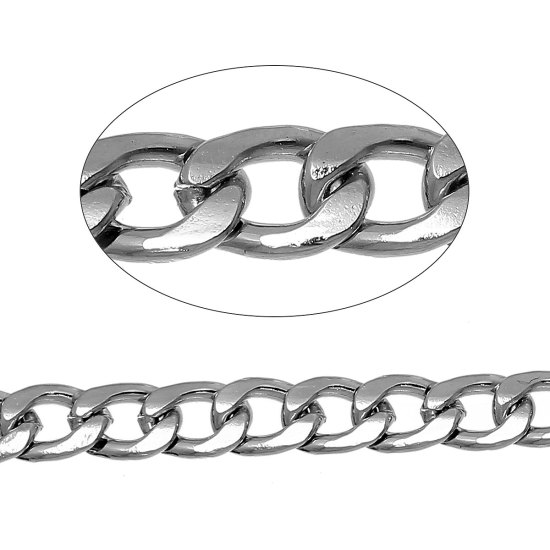 Picture of Iron Based Alloy Open Beveled Link Curb Chain Findings Silver Tone 9x7mm(3/8"x2/8"), 2 M