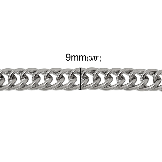 Immagine di Lega di Ferro borsa catena cinghia Tono Argento(si puo'agguingere strass) 9mm x7mm( 3/8" x 2/8"), 1.2M(47 2/8")longhezza, 1 Pz