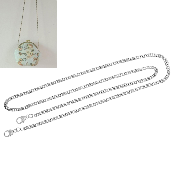 Immagine di Lega di Ferro borsa catena cinghia Tono Argento(si puo'agguingere strass) 9mm x7mm( 3/8" x 2/8"), 1.2M(47 2/8")longhezza, 1 Pz