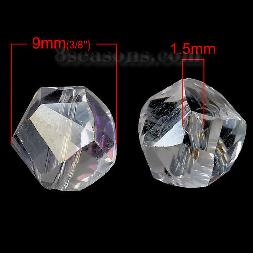 Picture of Glass Loose Beads Irregular Transparent AB Rainbow Color Aurora Borealis Faceted About 10mm x 9mm, Hole: Approx 1.5mm, 30 PCs