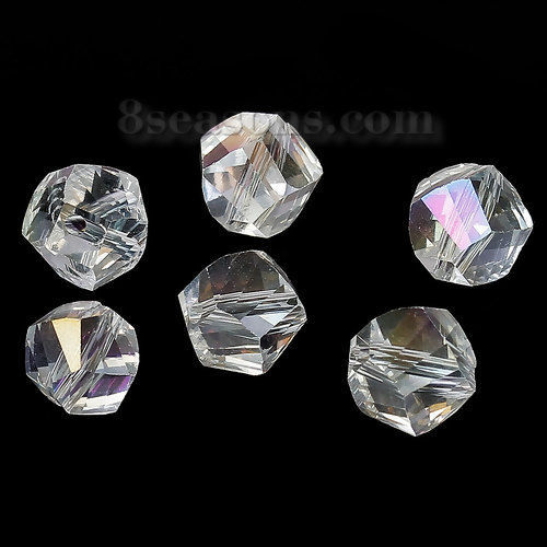 Picture of Glass Loose Beads Irregular Transparent AB Rainbow Color Aurora Borealis Faceted About 10mm x 9mm, Hole: Approx 1.5mm, 30 PCs
