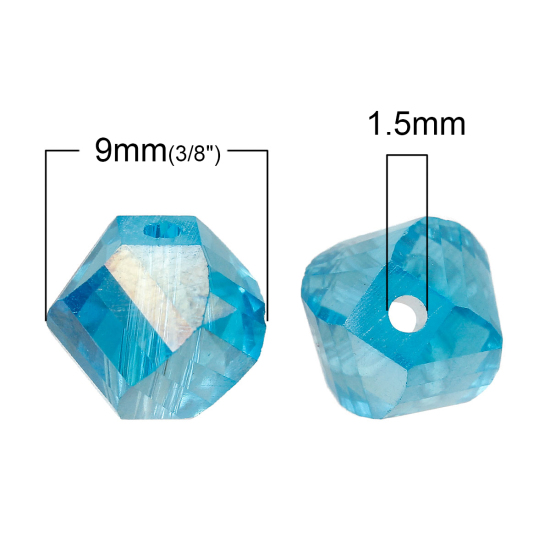Bild von Glas Perlen Unregelmäßig Azurblau Facettiert ca. 10mm x 9mm, Loch: 1.5mm, 30 Stücke