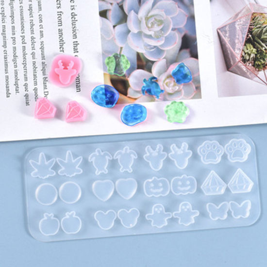 Picture of Silicone Resin Mold For Jewelry Making Earrings Rectangle White 14.5cm x 5.8cm, 1 Piece