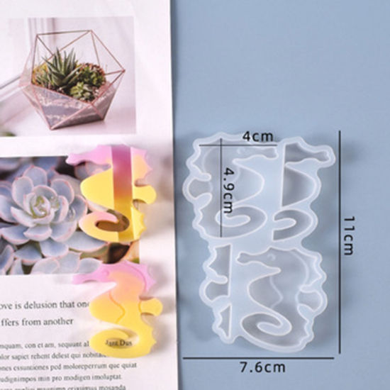 Picture of Silicone Ocean Jewelry Resin Mold For Jewelry Making Straw Decoration Seahorse Animal White 11cm x 7.6cm, 1 Piece