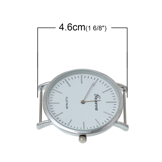 Image de Cadran de Montre en Alliage de Zinc Rond Argent Mat (Convenable à Bande 20mm) Pile Comprend 46mm x 43mm, 1 Pièce