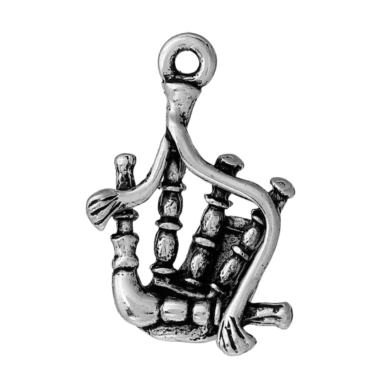 Picture of Zinc Metal Alloy Charms Musical Instrument Bagpipe Antique Silver Color 28mm(1 1/8") x 17mm( 5/8"), 30 PCs