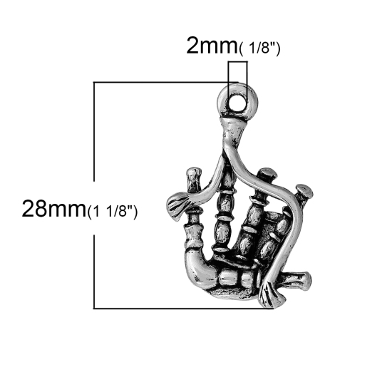 Picture of Zinc Metal Alloy Charms Musical Instrument Bagpipe Antique Silver Color 28mm(1 1/8") x 17mm( 5/8"), 30 PCs