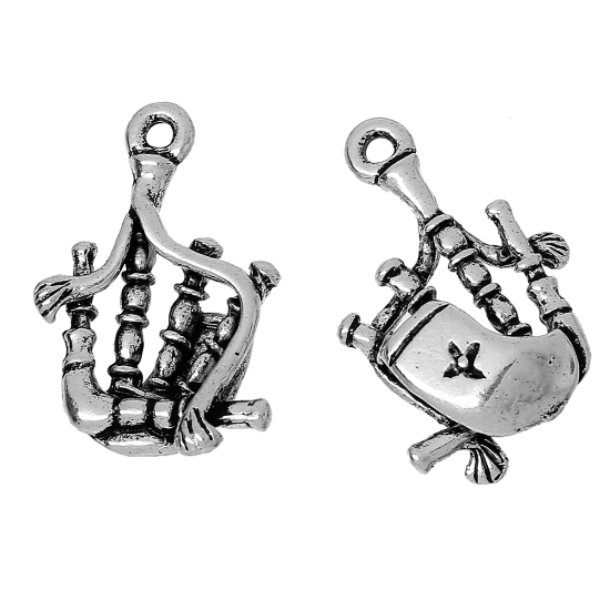 Picture of Zinc Metal Alloy Charms Musical Instrument Bagpipe Antique Silver Color 28mm(1 1/8") x 17mm( 5/8"), 30 PCs